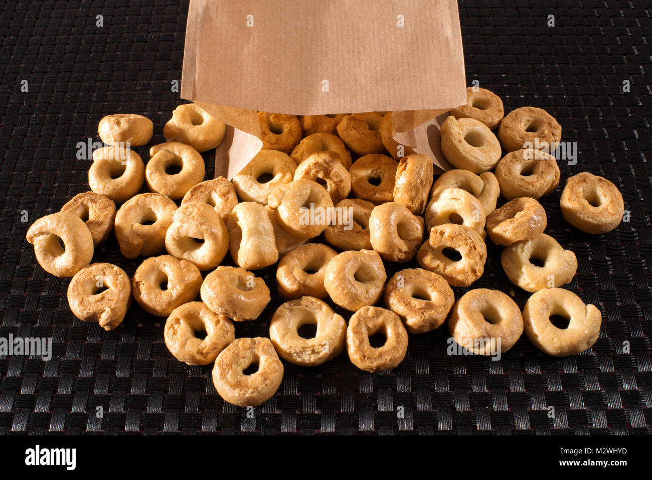 Italian taralli crackers, similar in texture to a breadstick or pretzel