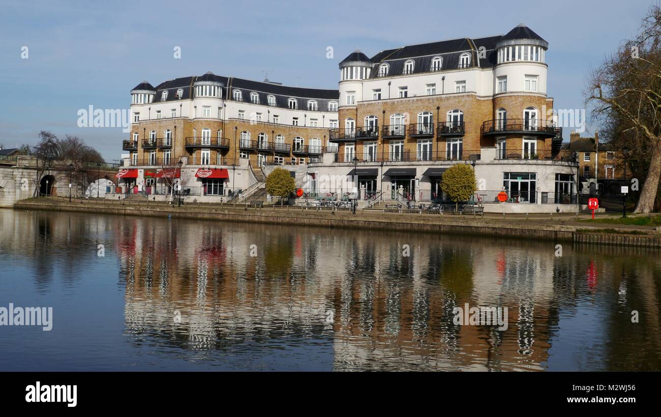 Riverside Apartments on the River Thames in Staines Surrey Stock Photo