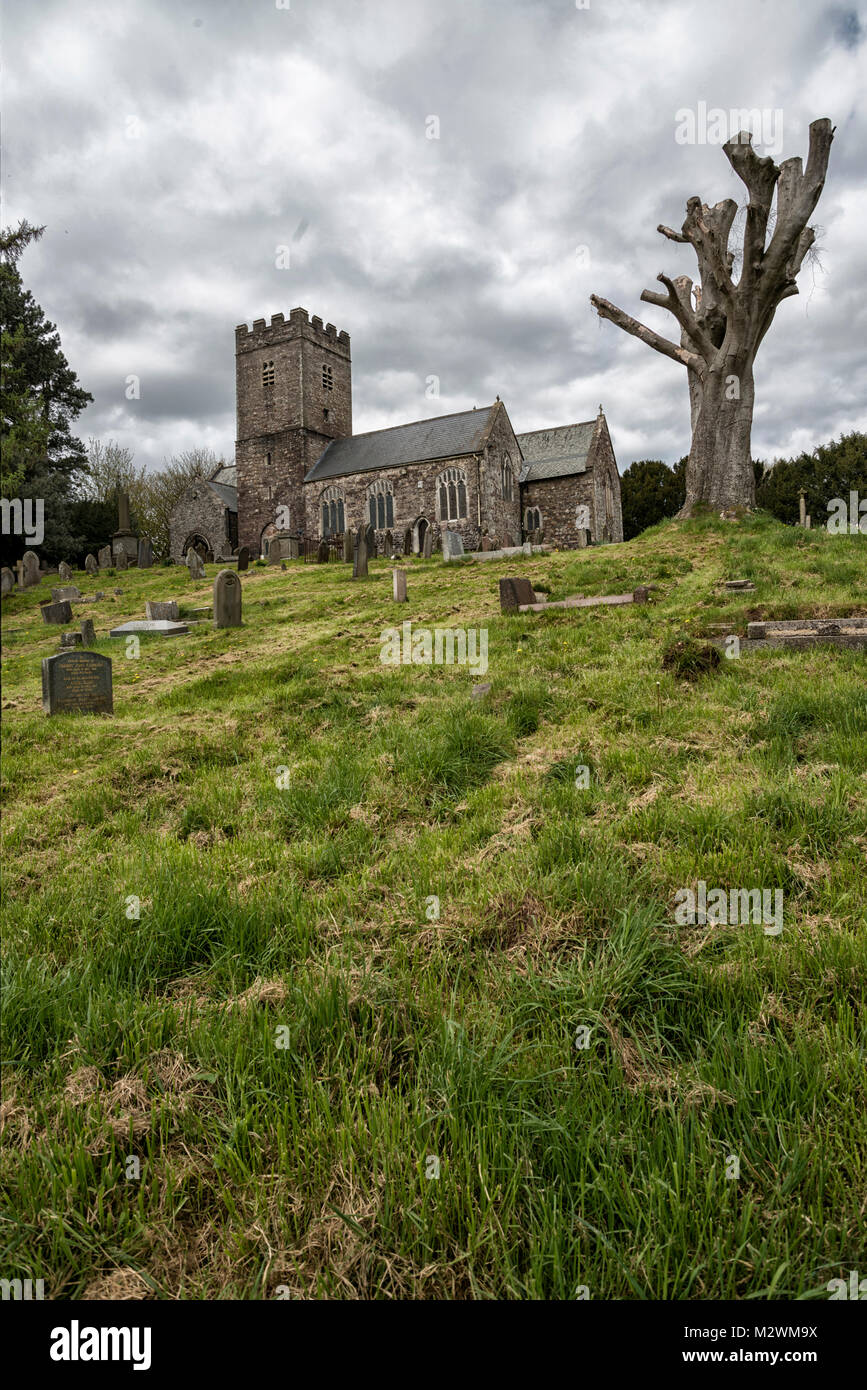 A grey sky over St Mellons Parish Church and graveyard, Cardiff, South Wales, Uk, April 15th 2017. Stock Photo