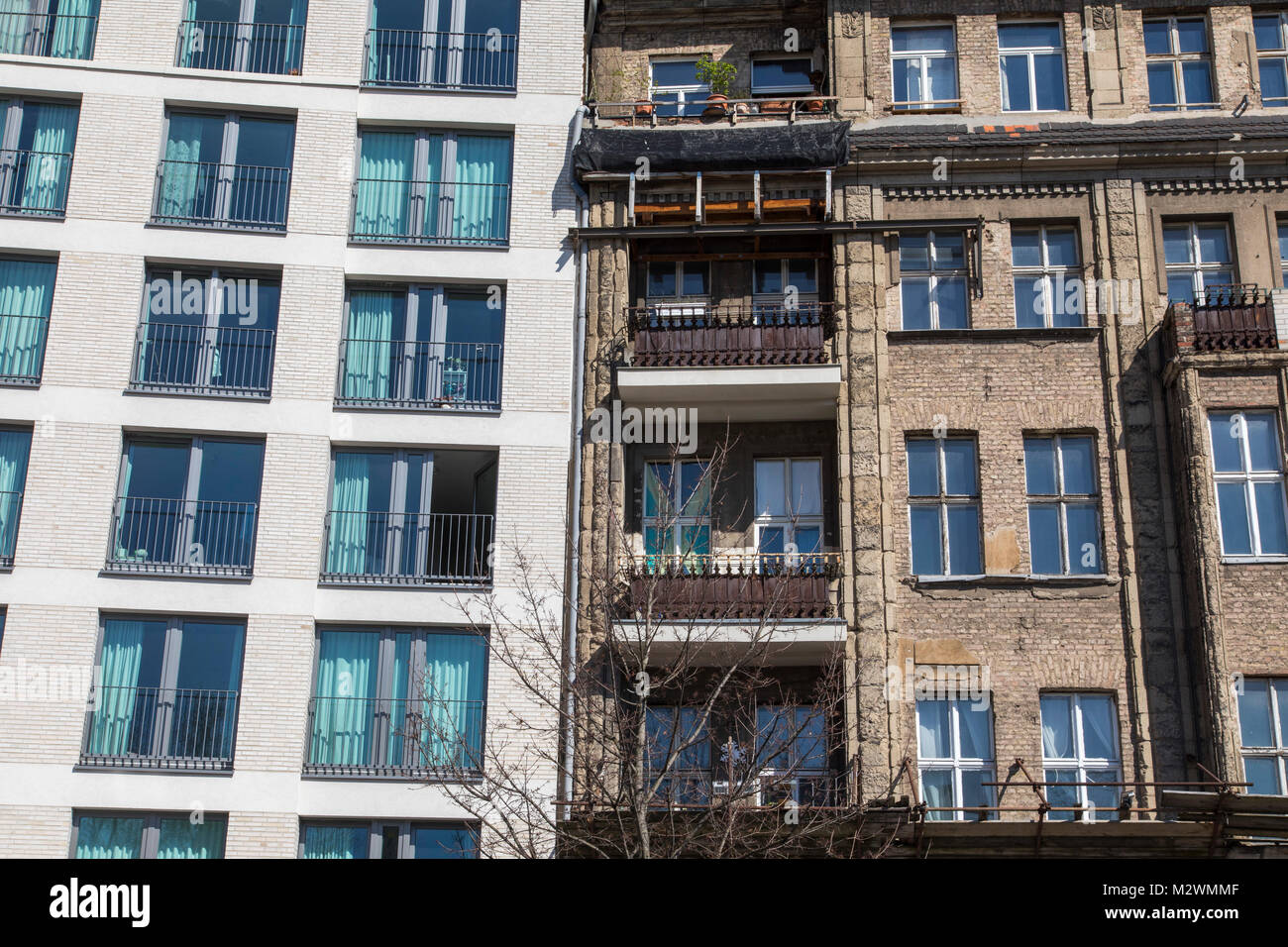 Berlin Kreuzberg, Kšpenicker Stra§e, old and new facade of residential buildings,Germany Stock Photo