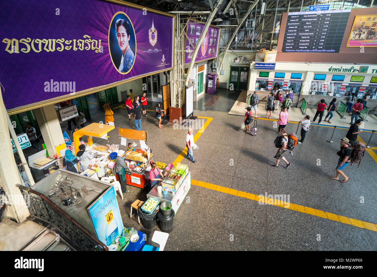 the ticket office of the Hualamphong Railway station in bangkok Stock Photo