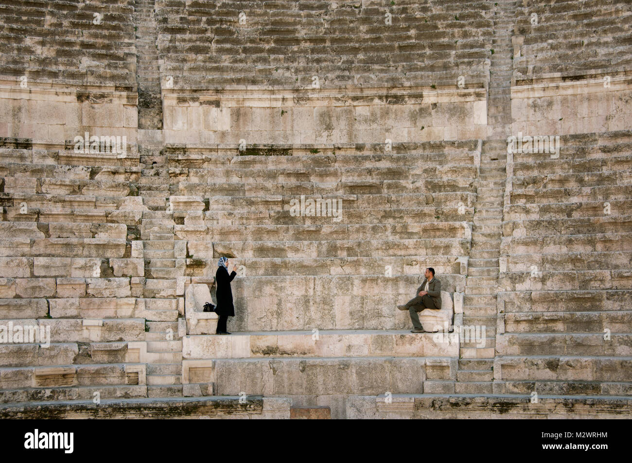 Jordanian Tourists at the Roman Theatre Amman Stock Photo