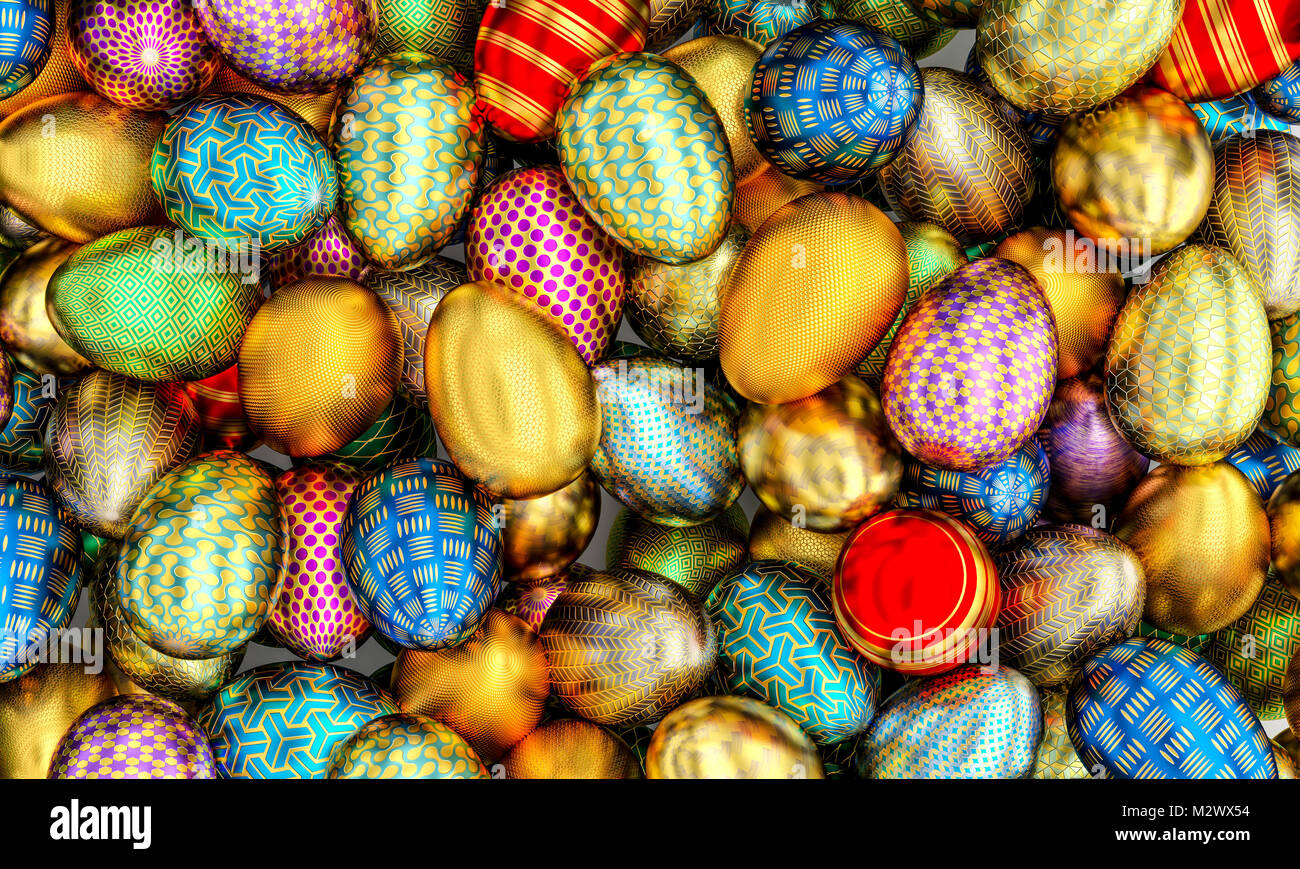 lots of golden artistic easter eggs 3d rendering image Stock Photo - Alamy