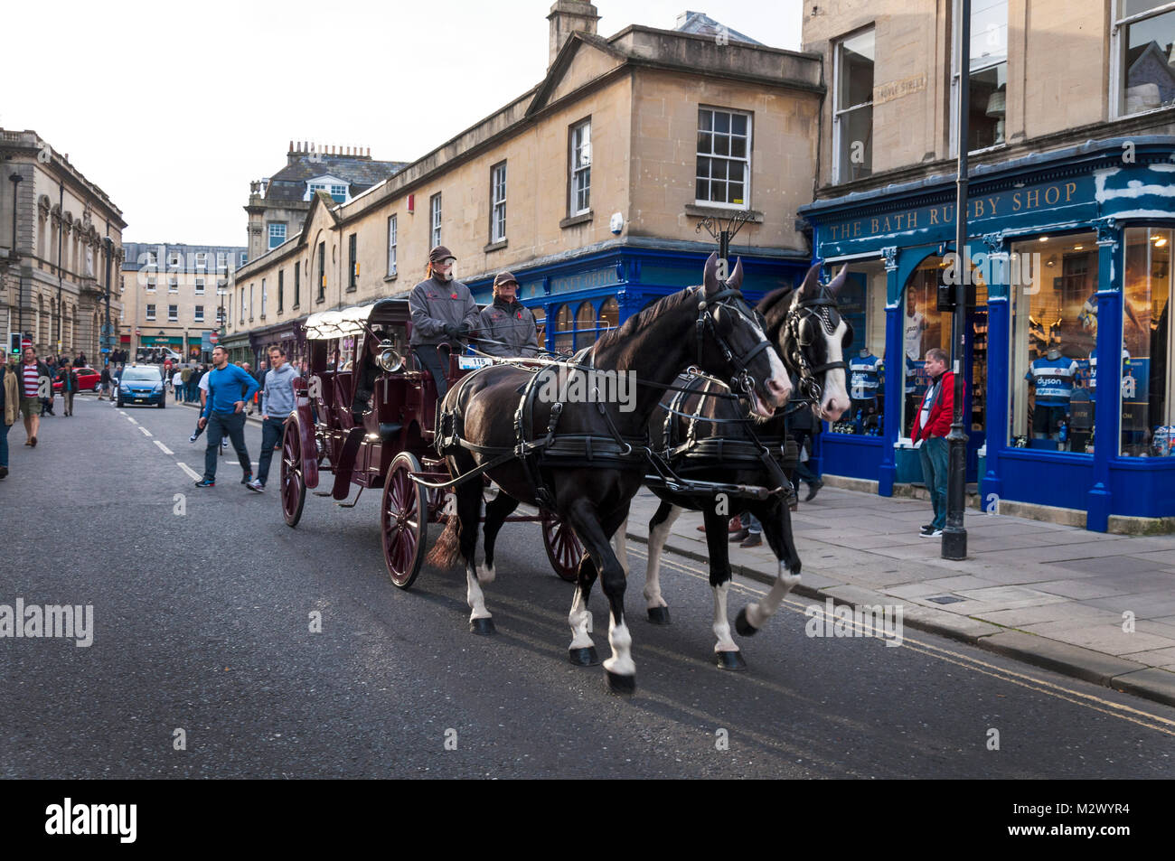 Horse drawn tourist carriage in Bath, Somerset, England, UK Stock Photo