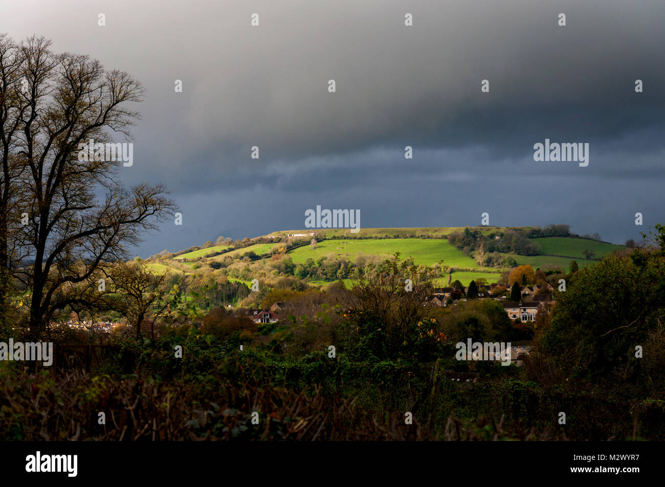 View of Iron Age fort on Little Solsbury Hill, Batheaston, Somerset, England, UK Stock Photo