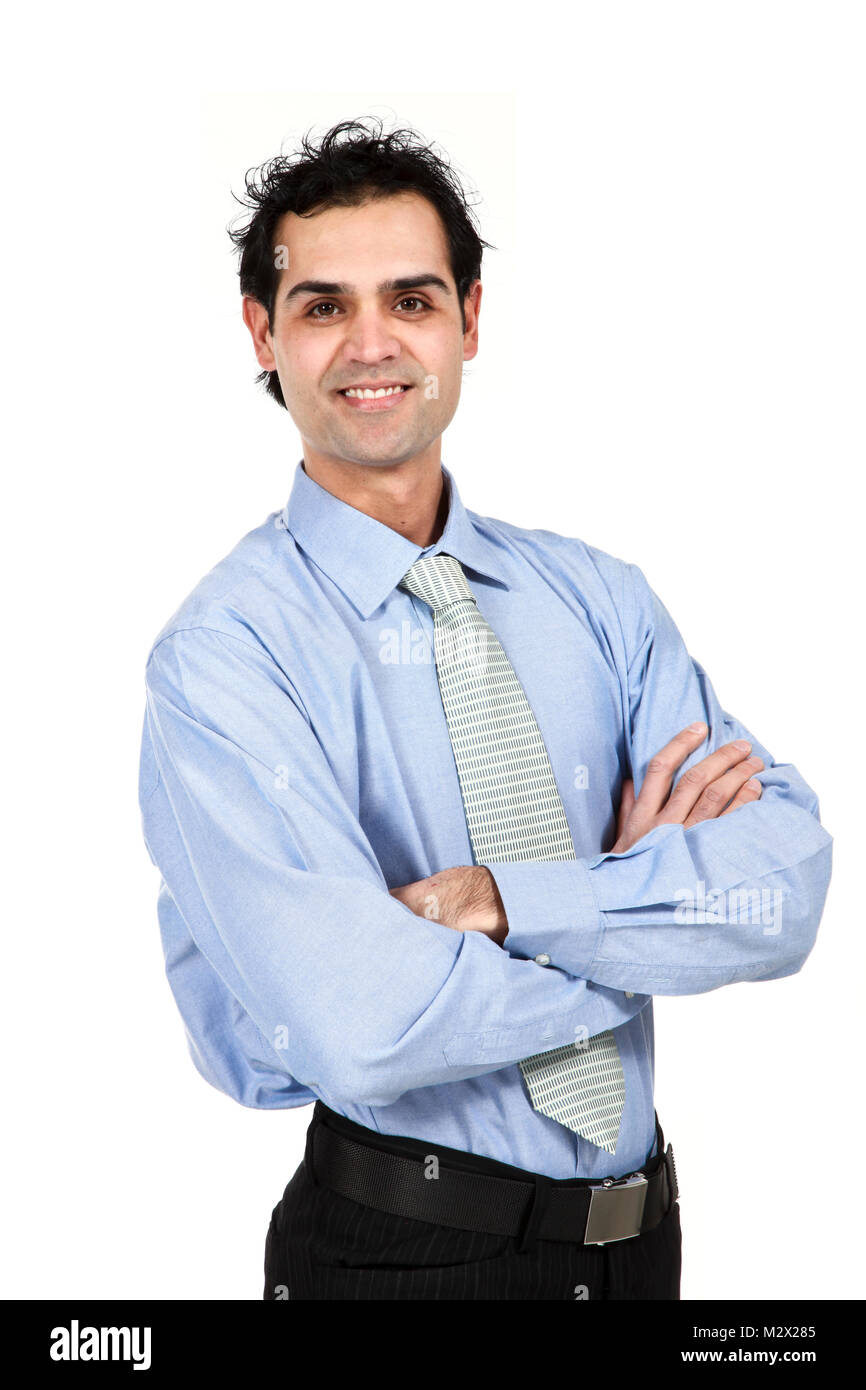 Business man with crossed arms over white background Stock Photo - Alamy
