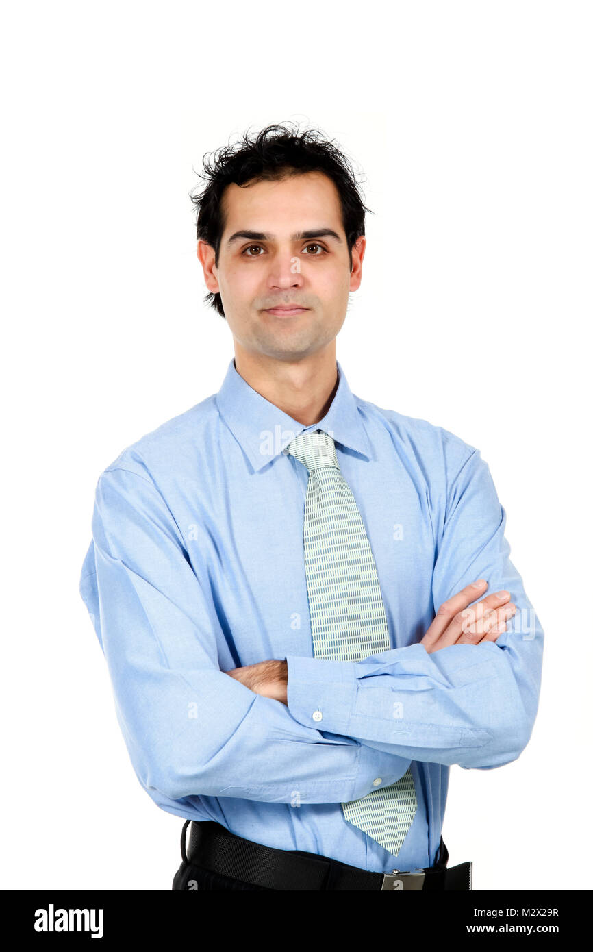 Business man with crossed arms over white background Stock Photo - Alamy