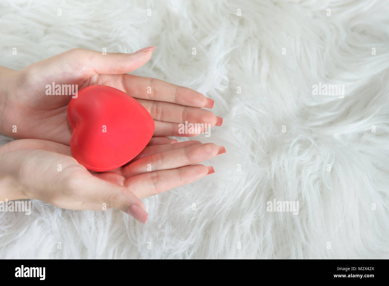 woman hand holding romantic red heart, love and valentine concept, copy space Stock Photo