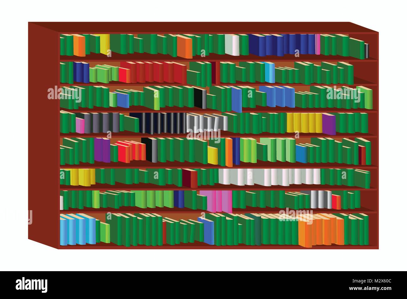 Illustration of bookshelf full with colorful books, vector of bookcase