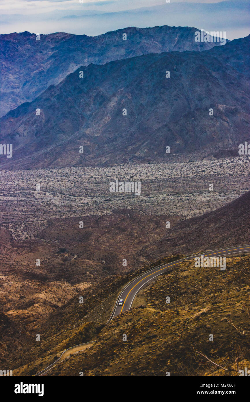 Winding Palms to Pines Highway desert road in the Coachella Valley
