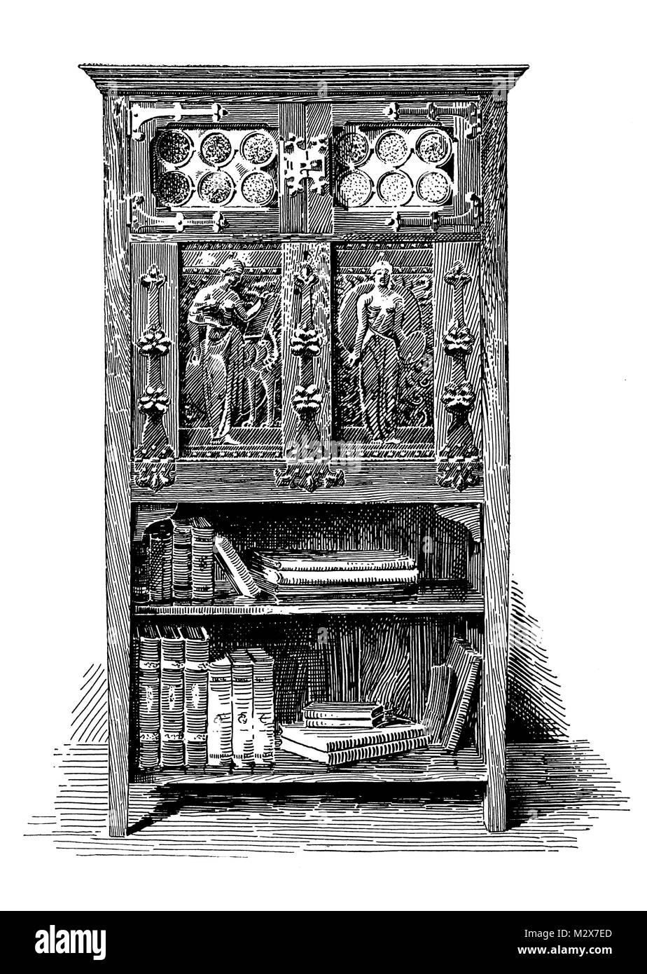 Secretaire Arts and Crafts furniture design by James Smithies from 1895 The Studio an Illustrated Magazine of Fine and Applied Art Stock Photo