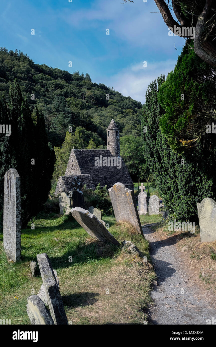Ireland. Glendalough is home to one of the most important monastic sites in Ireland. This early Christian monastic settlement was founded by St. Kevin Stock Photo