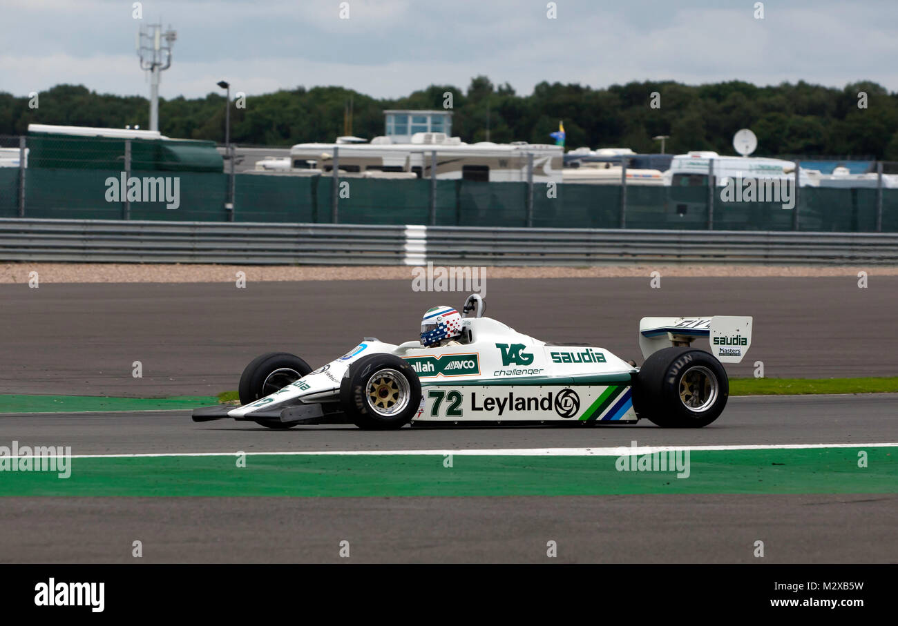 Mark Hazell driving  a 1980, Williams FW07B, during the FIA Masters Historic  Formula One Race at the 2017 Silverstone Classic Stock Photo