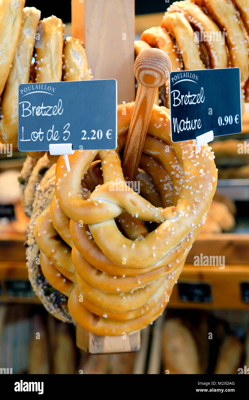 Bretzels / Pretzels, Colmar, Alsace, France Stock Photo