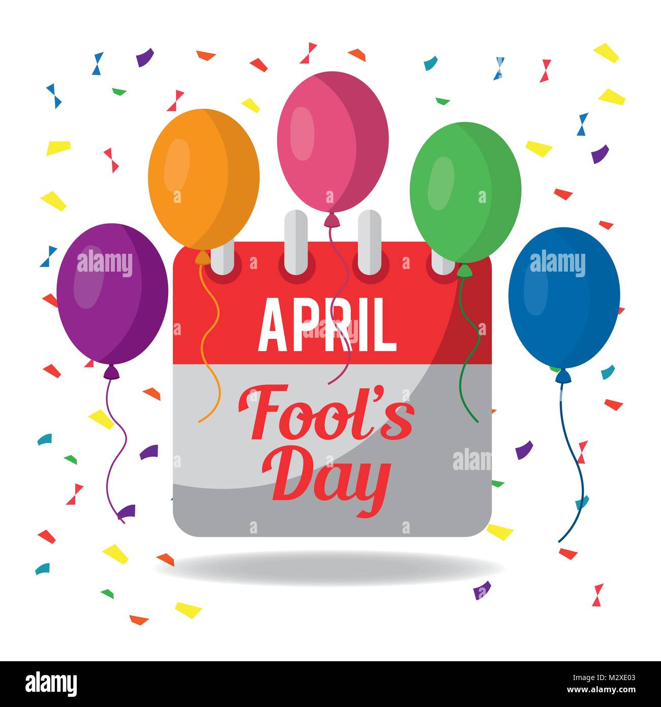 april fools day festive celebration calendar balloons confetti Stock ...