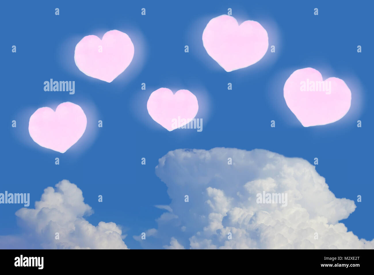 Pink hearts icons in the air cloud and blue sky background Stock Photo ...