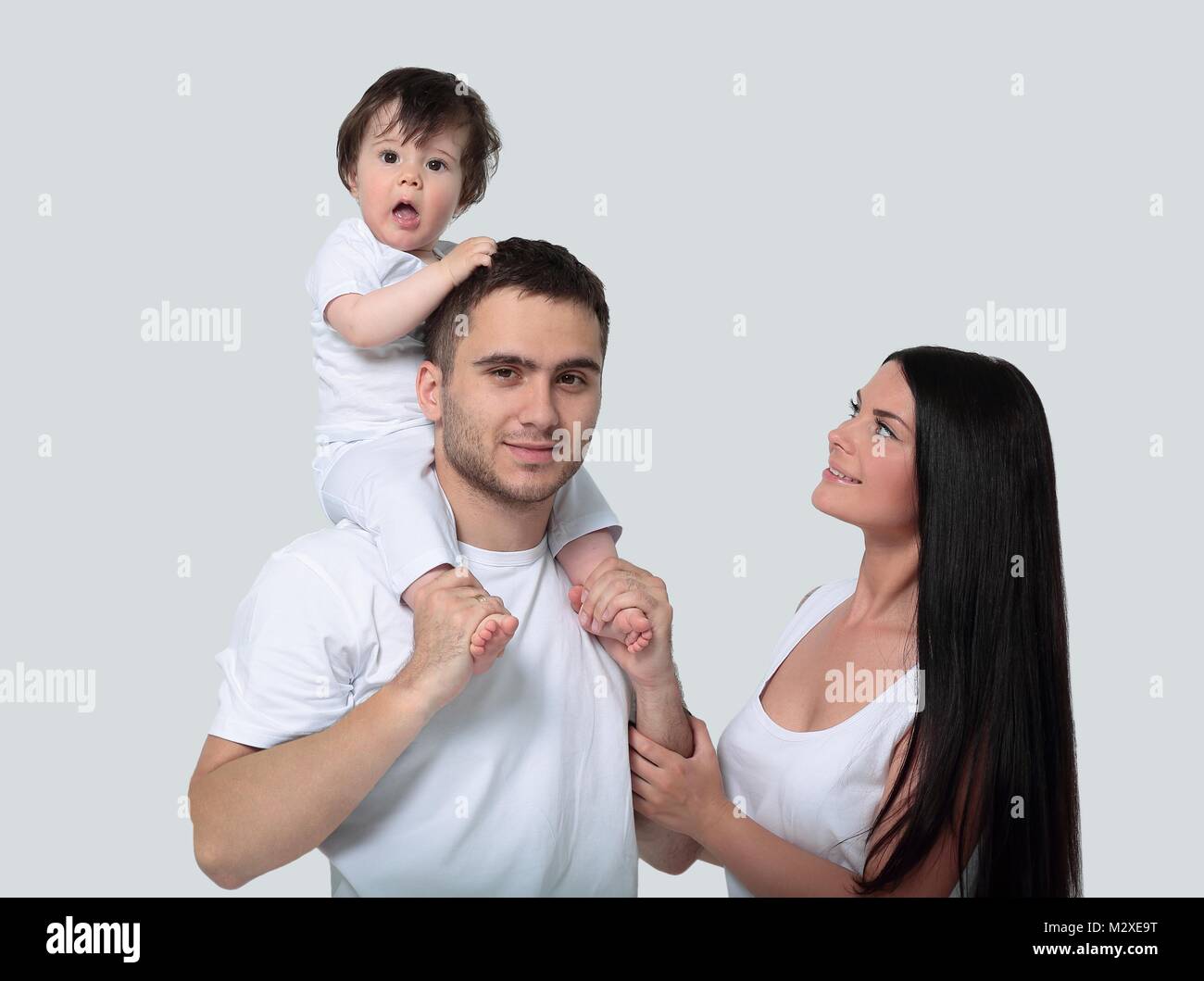 A happy family on white background Stock Photo - Alamy