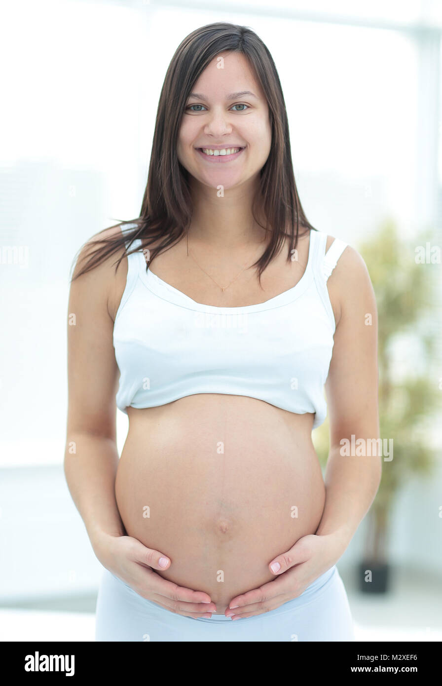 Pregnancy, resting, people and expectation concept Stock Photo