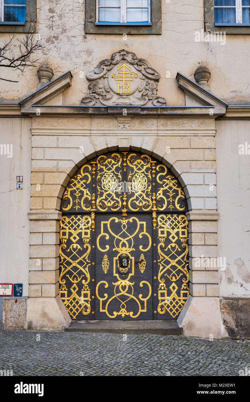 Baroque portal, dated 1670, at Fleischmarkt (Meat Market Square) in Bautzen, Upper Lusatia region of Saxony, Germany Stock Photo