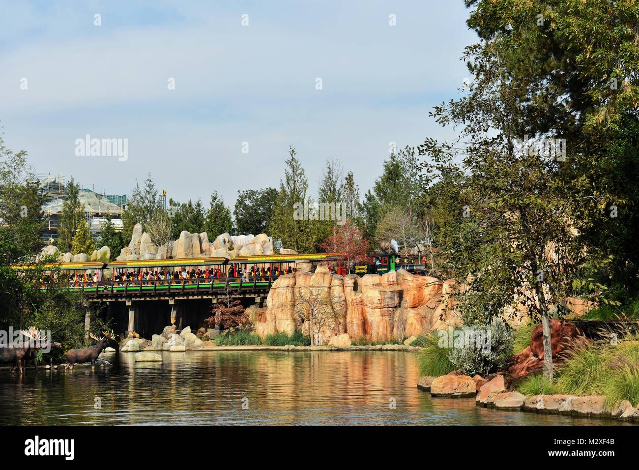 Disneyland Train Going Across Bridge Over The Rivers Of America Disneyland California Stock Photo