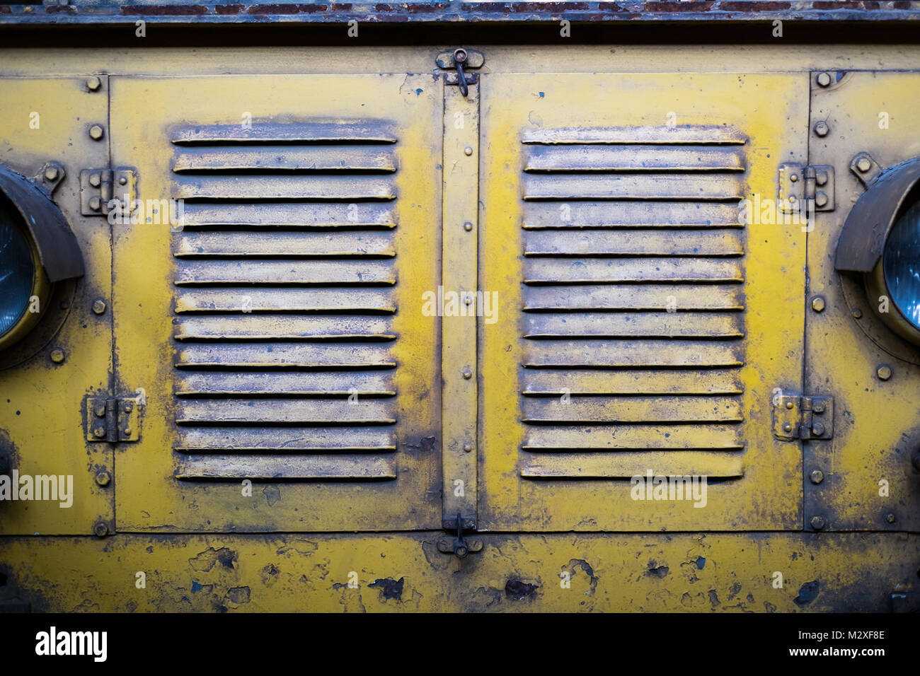 metal doors / front grill of an old locomotive - historic railroad Stock Photo