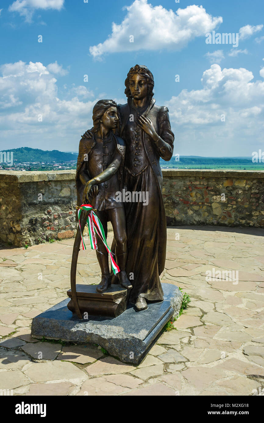 Mukachevo, Ukraine - May 25, 2008: monument of Ilona Zrinyi and Francis II Rakoczi in Palanok Castle Stock Photo