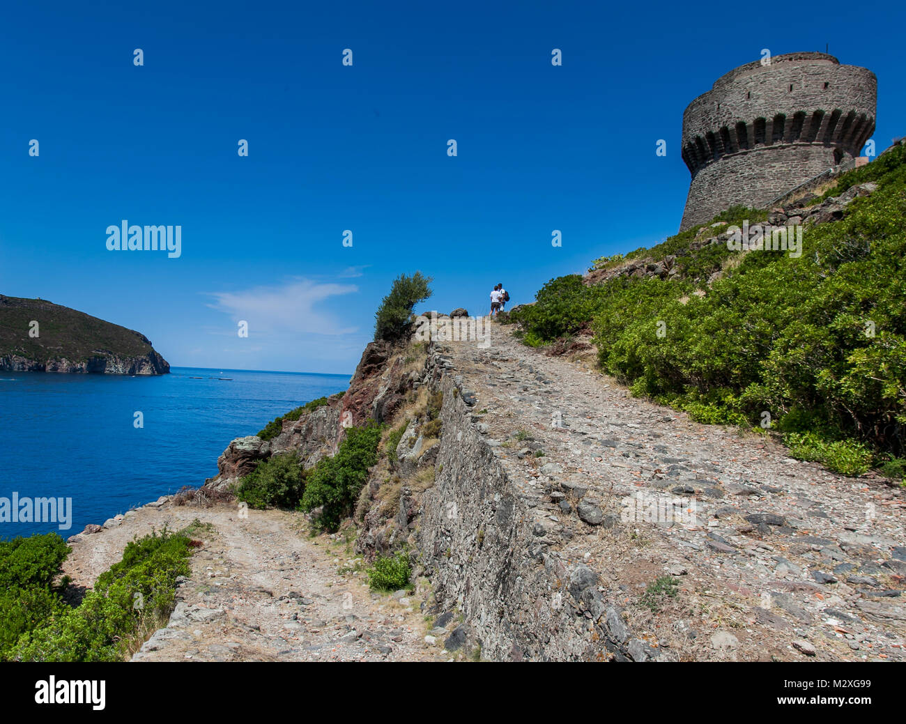 Capraia Island, Arcipelago Toscano National Park, Tuscany, Italy - the tower of the port with sea views Stock Photo