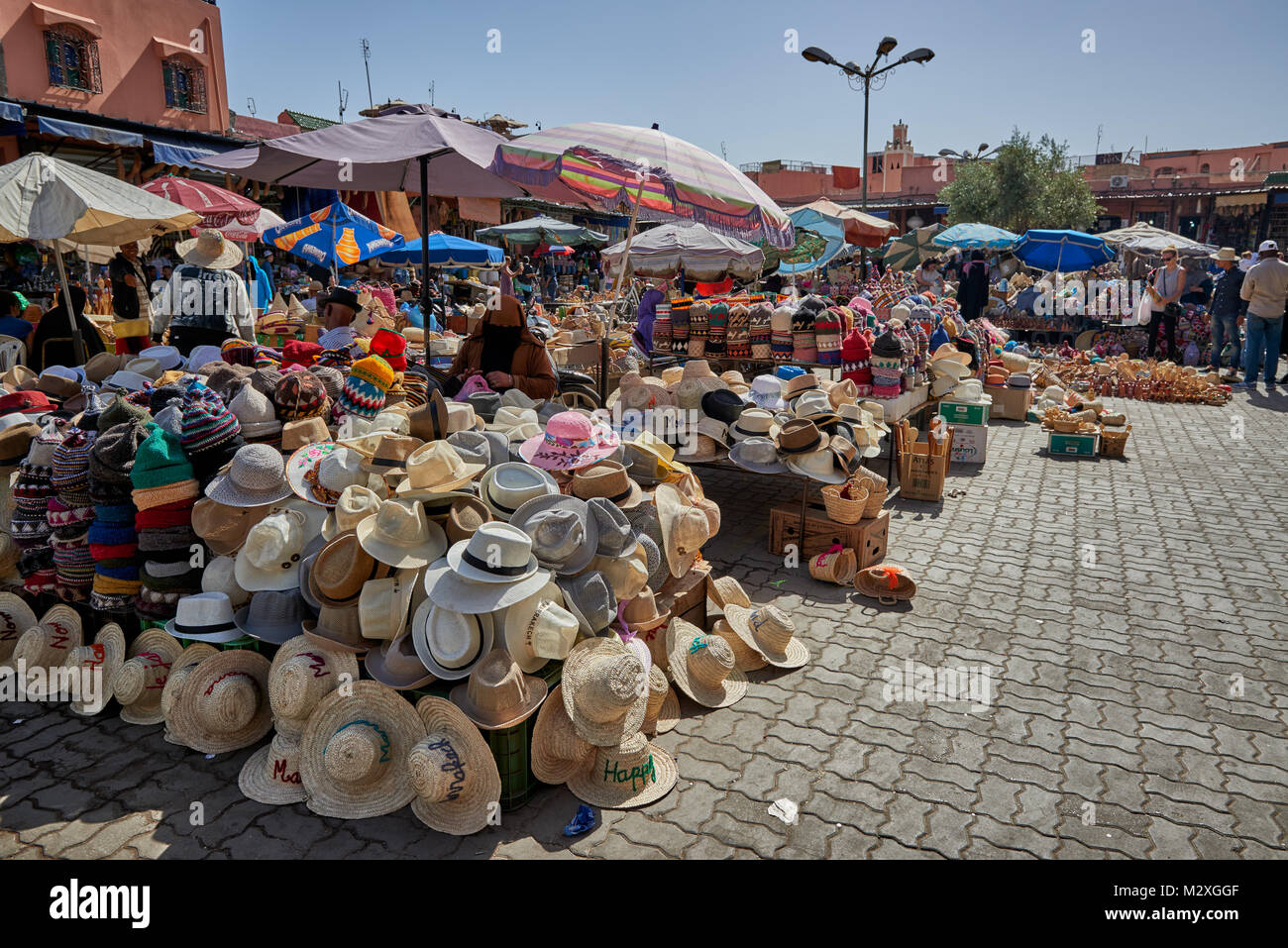 souvenir stalls on Berber market in  Marrakesh, Morocco, Africa Stock Photo