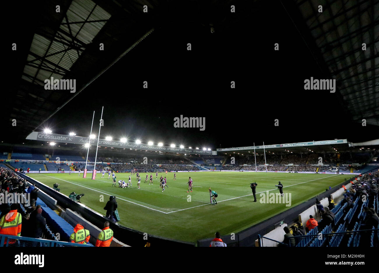 A general view of the action between Leeds Rhinos' and Hull KR during the Betfred Super League match at Elland Road, Leeds. Stock Photo