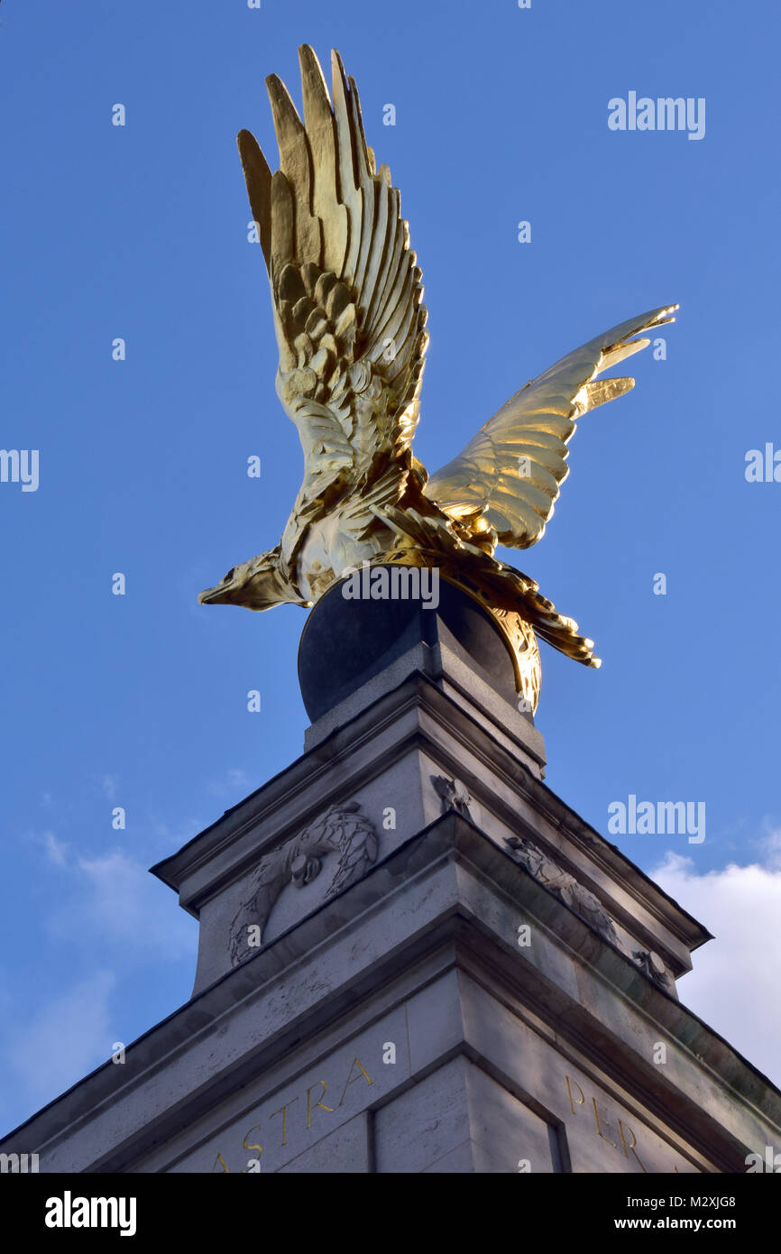An raf memorial statue on the north bank of the river Thames commemorating the men of the Royal Air Force who died for their country. RAF centenary. Stock Photo