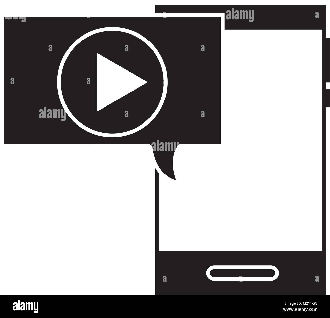 silhouette smartphone technology with chat bubble play video Stock ...