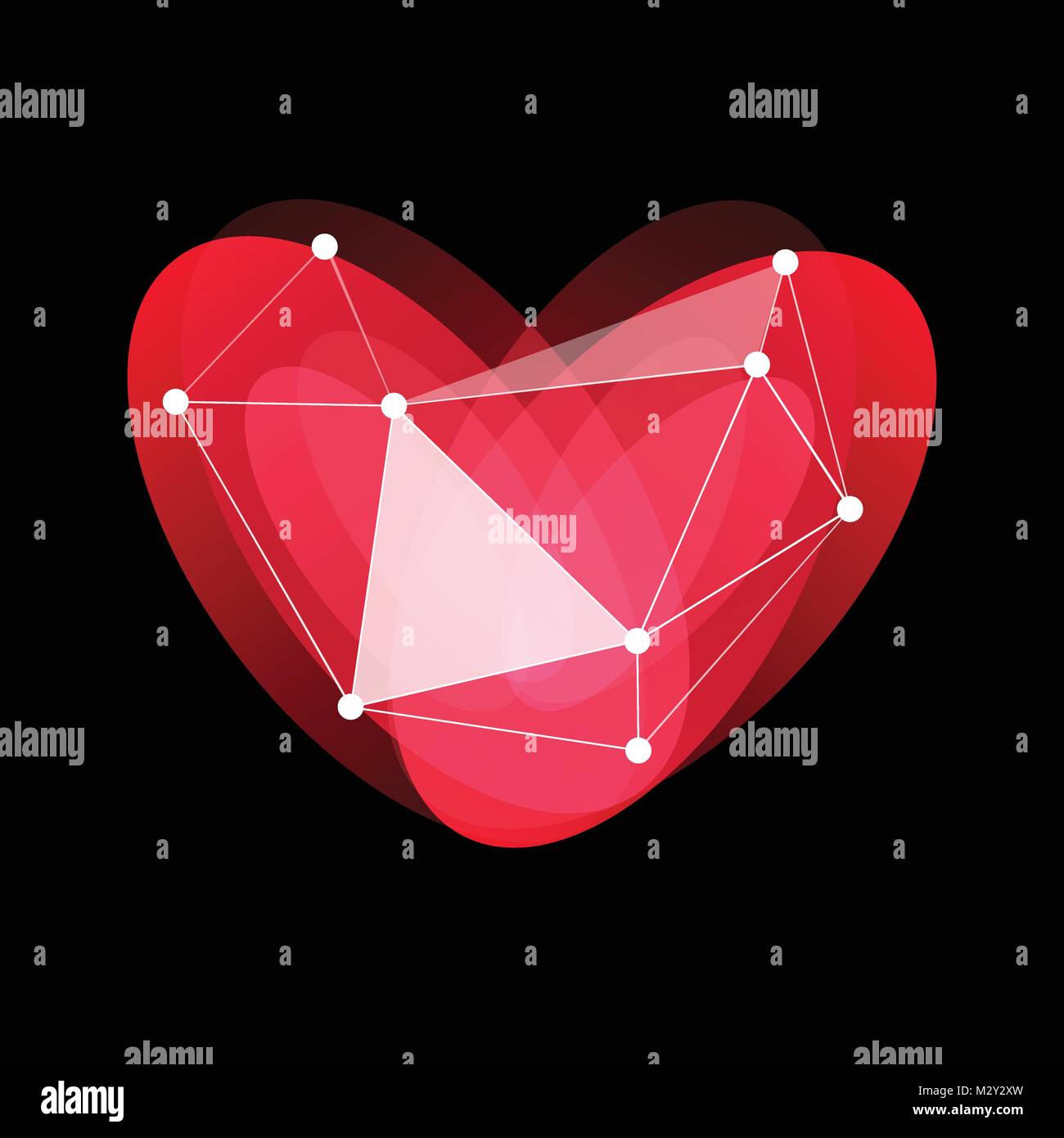Happy Valentines Day logo, red, glass, porcelain heart, love holidays, greeting internet card, vector illustration on black background. Stock Vector