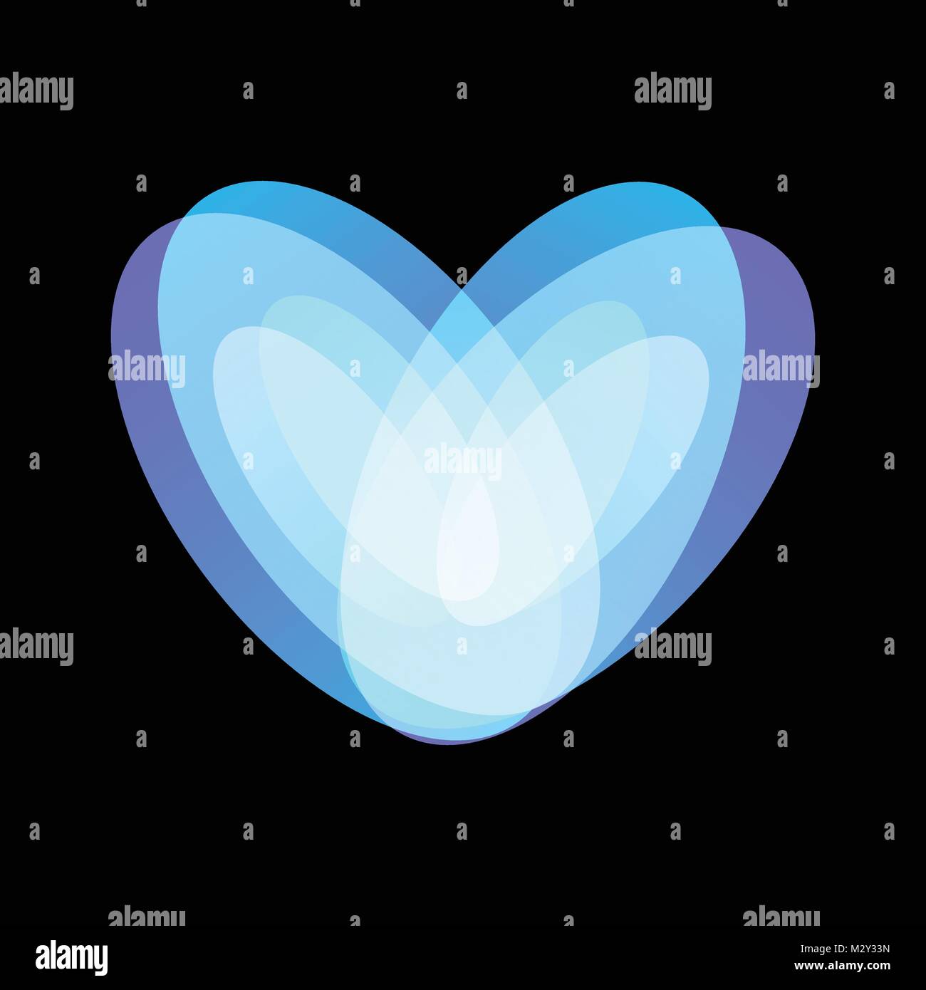 Blue abstract heart symbol on black background, unusual isolated vector logo. Unconventional love icon on black background. Stock Vector