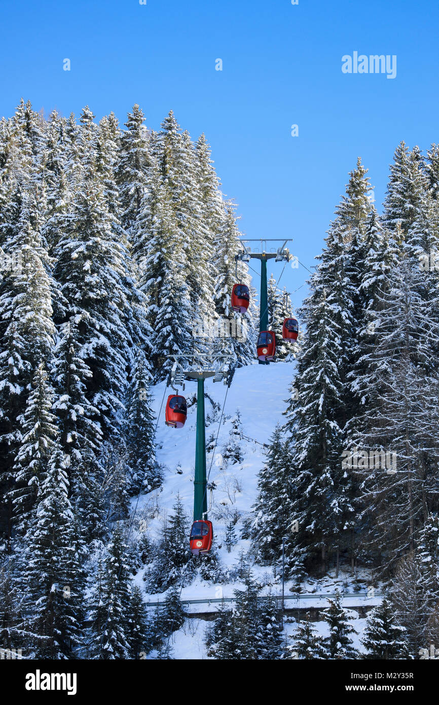 Ski lifts operating in Santa Cristina Valgardena on January 12th 2018, Province of Bolzano - South Tyrol, Italy Stock Photo