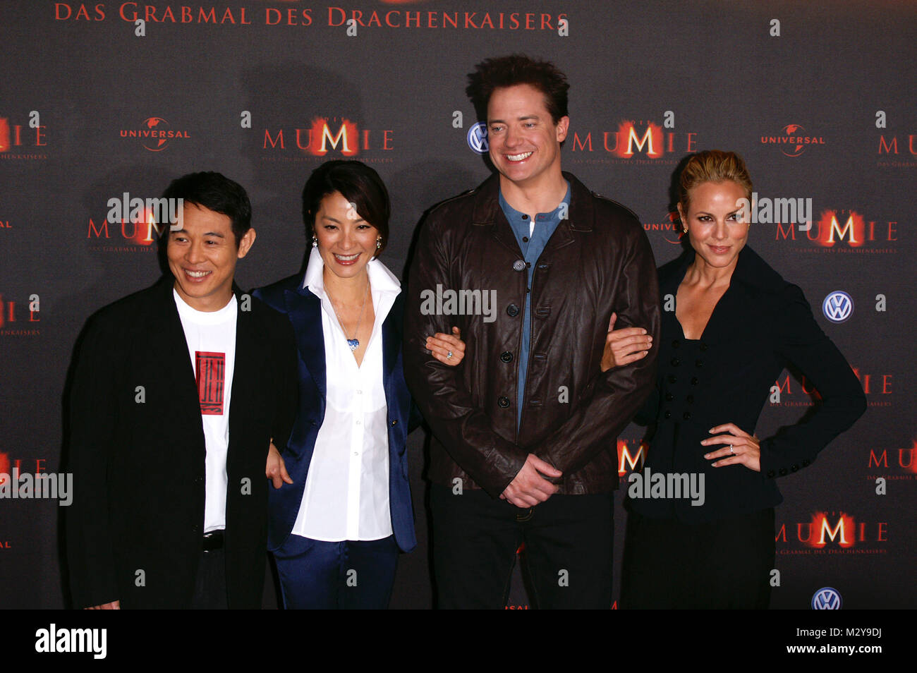Jet li,Michelle Yeoh,Brendan Fraser & Maria Bello beim Photo Call 'Die Mumie 3: Das Grabmal des Drachenkaisers' Stock Photo
