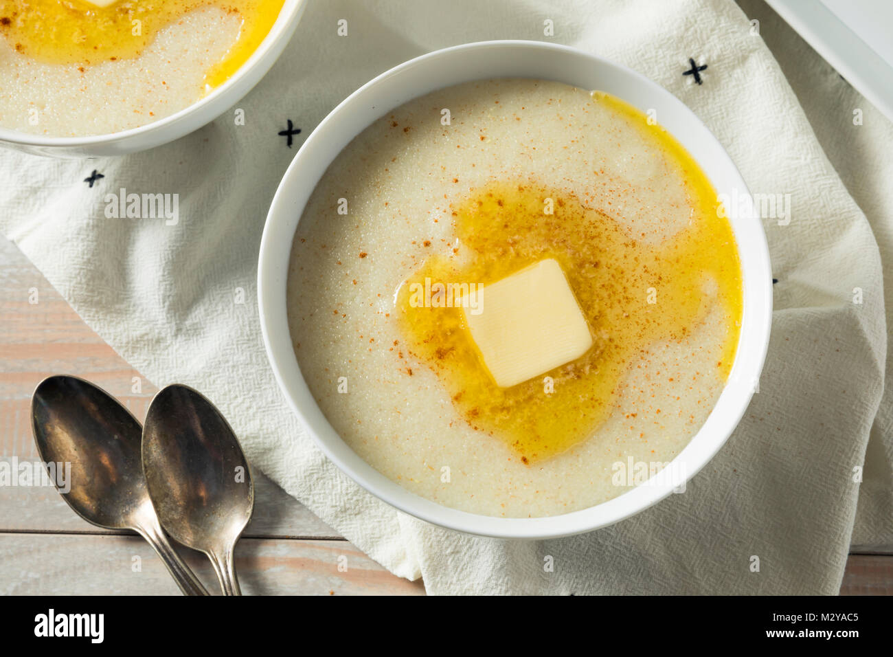 Homemade Healthy Creamy Wheat Farina Porridge for Breakfast Stock Photo