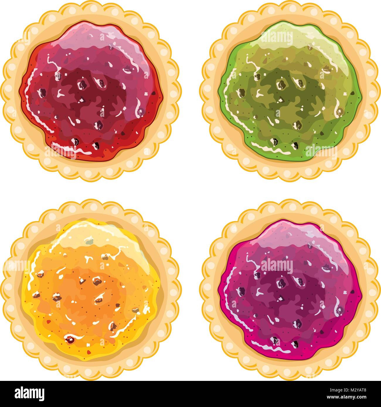 vector jam pie set. fruit tart with tasty berry jam filling isolated on