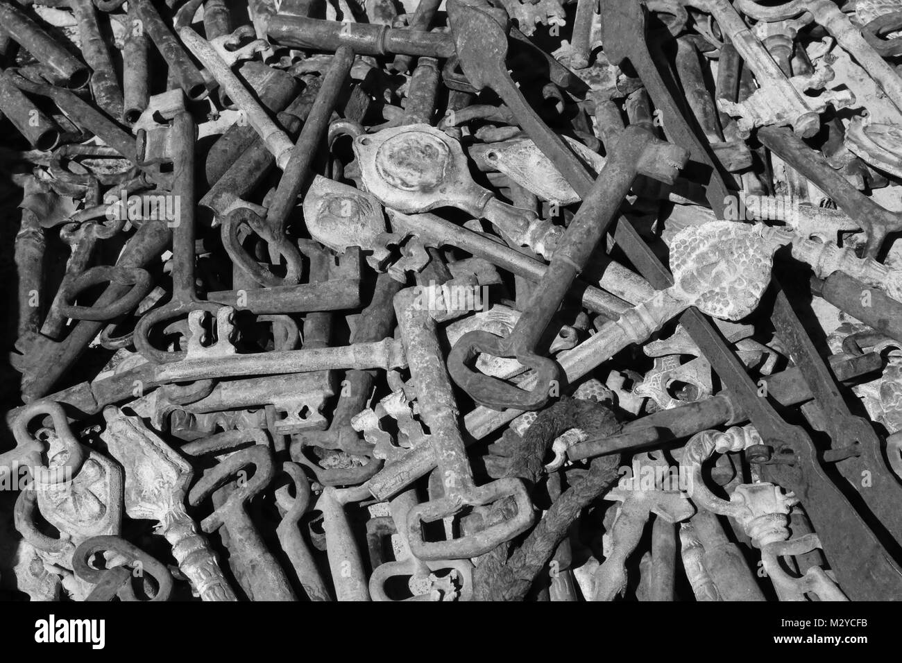 A collection of old antique keys in black and white Stock Photo Alamy