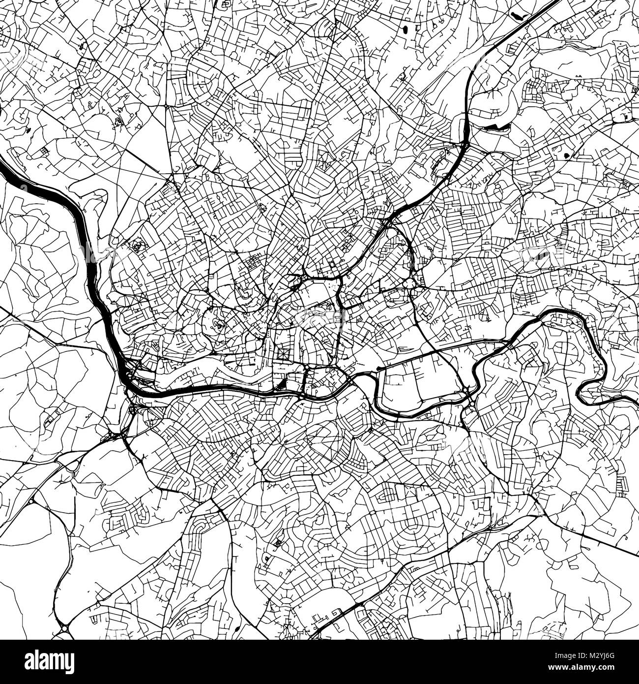 Bristol Downtown Vector Map Monochrome Artprint, Outline Version for Infographic Background, Black Streets and Waterways Stock Vector