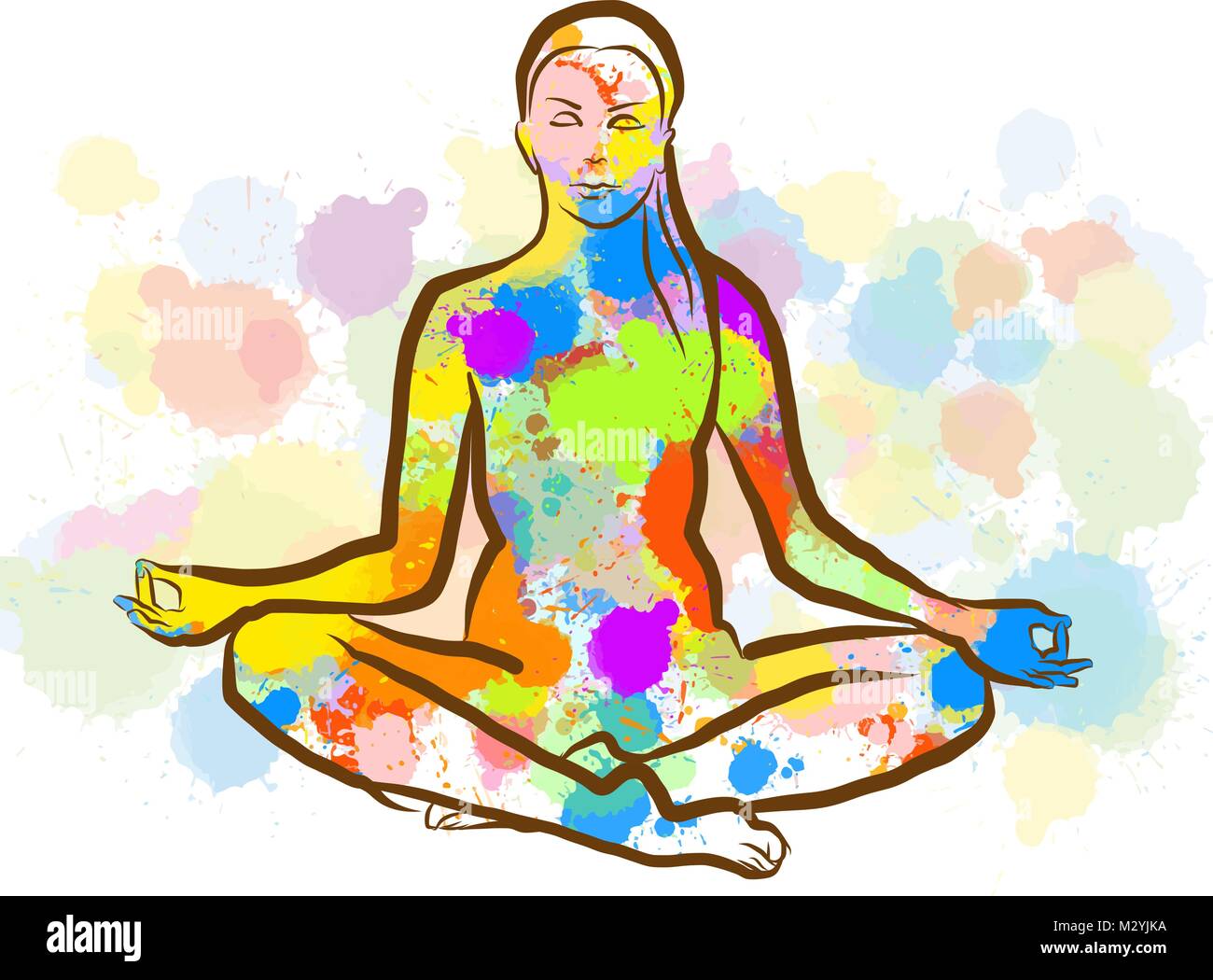 Colorful Siddhasana Yopa Pose. Hand Drawn Vector Illustration, Splatter Color Isolated on White Background. Creative  Communication Concept. Stock Vector
