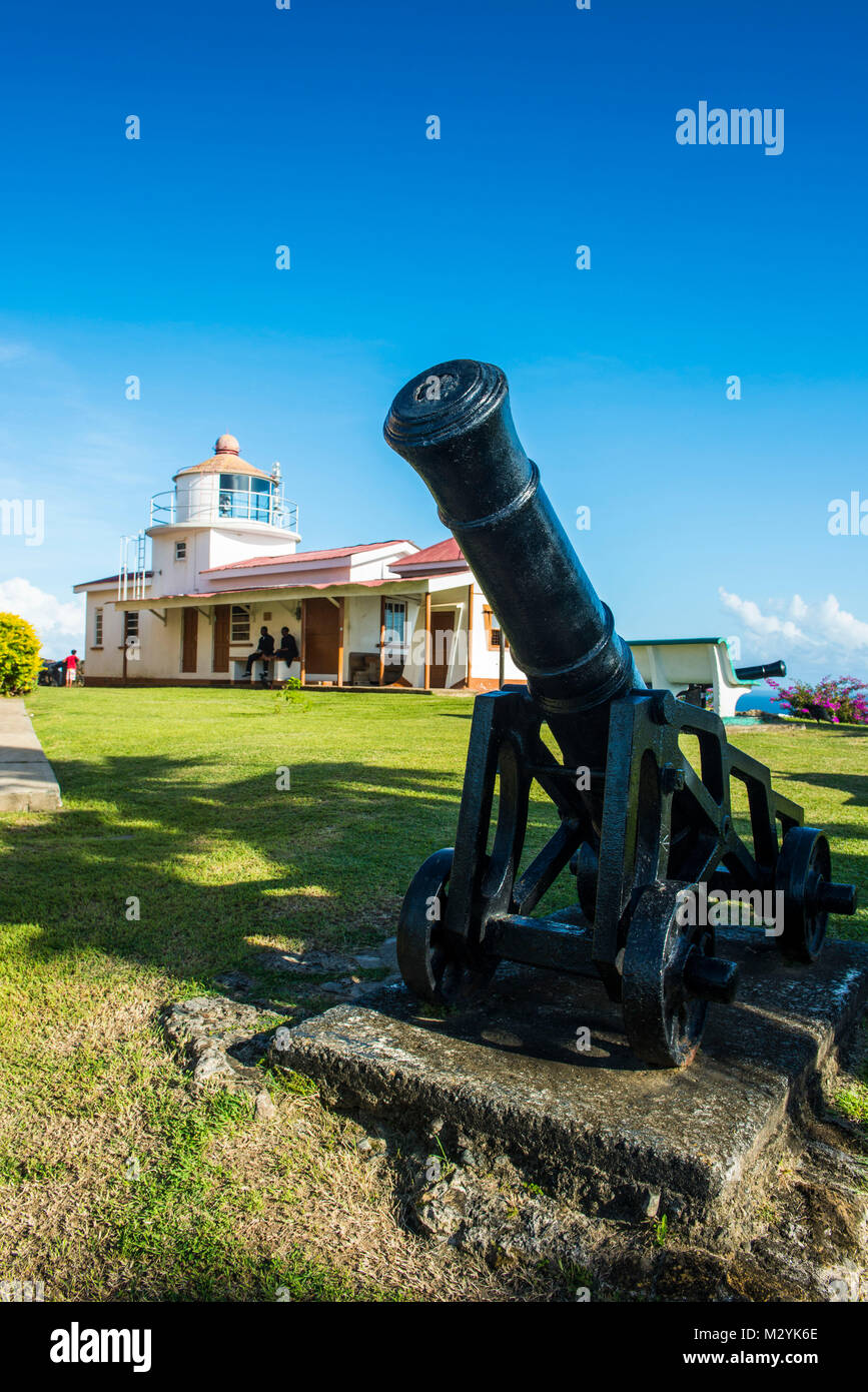 Old cannons, Fort King George, Scarborough, Tobago, Trinidad and Tobago, Caribbean Stock Photo