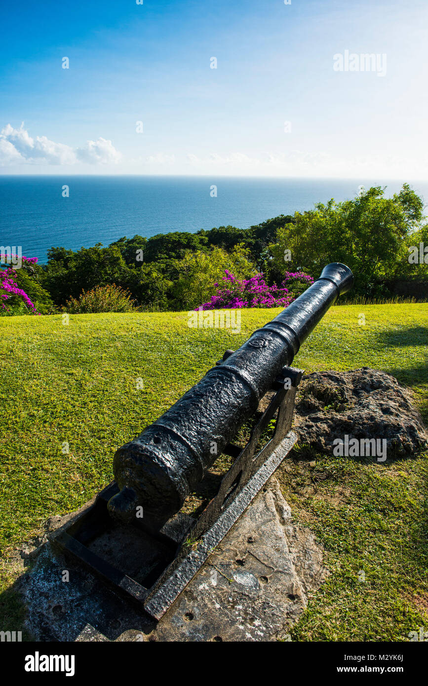 Old cannons, Fort King George, Scarborough, Tobago, Trinidad and Tobago, Caribbean Stock Photo