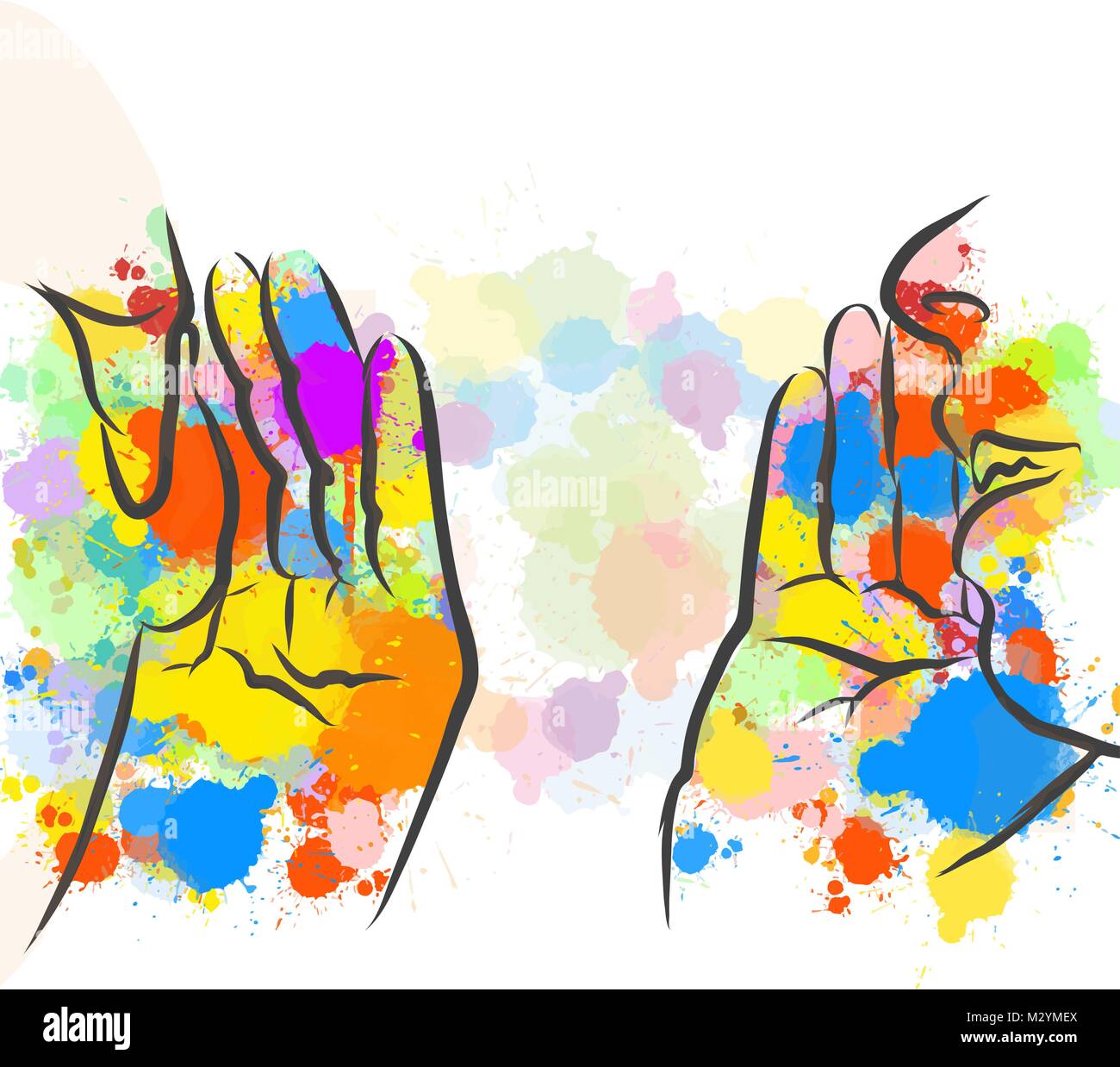 Colorful Gossip Hands Sketch. Hand Drawn Vector Illustration, Splatter Color Isolated on White Background. Creative  Communication Concept. Stock Vector