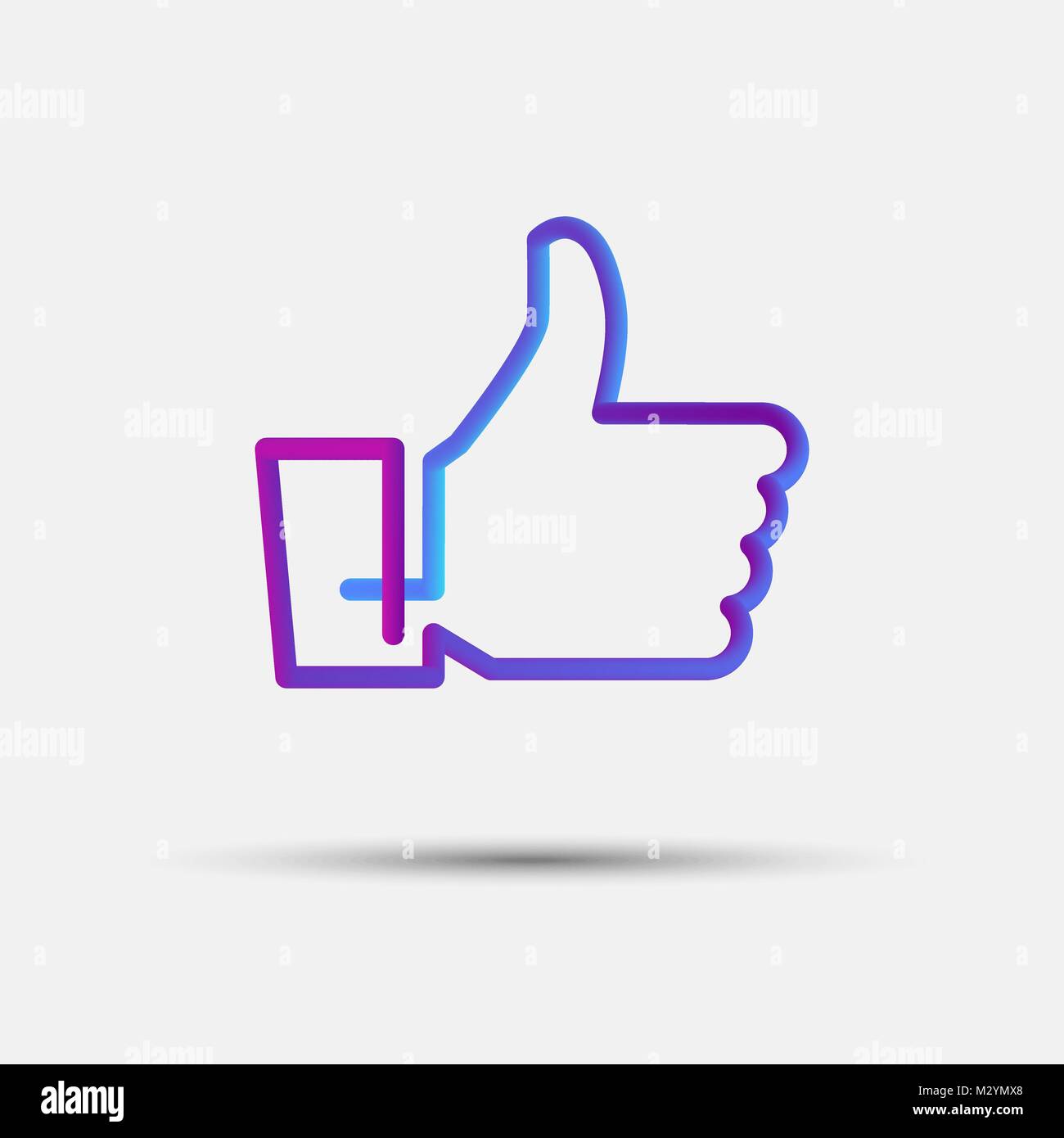 Hand like, thumb up, vote blended interlaced creative line icon. Trendy vector liquid 3d like icon, logo, sign or emblem over white background Stock Vector