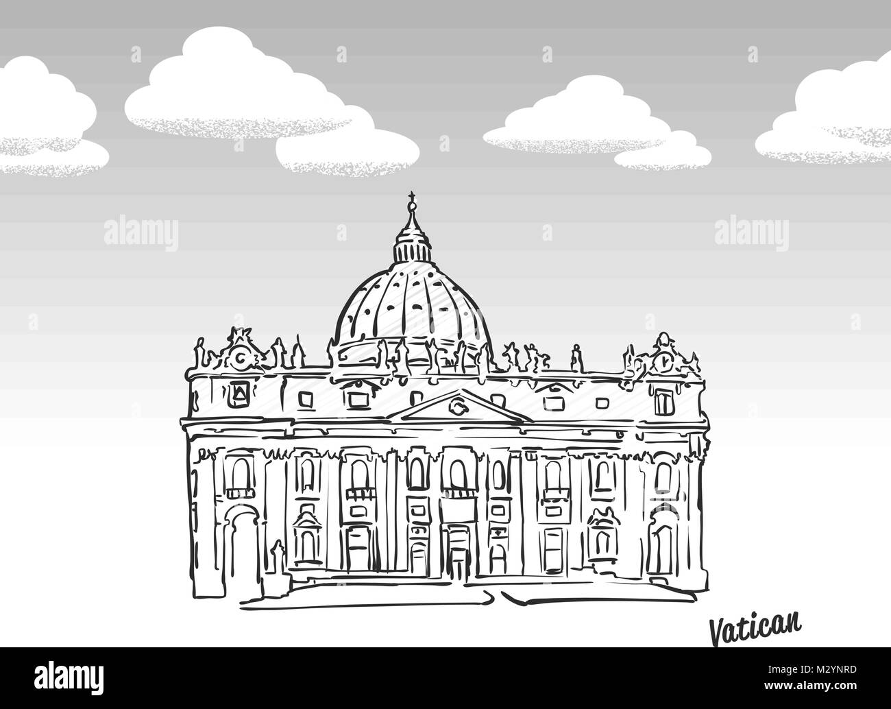 Vatican famous landmark sketch. Lineart drawing by hand. Greeting card icon with title, vector illustration Stock Vector