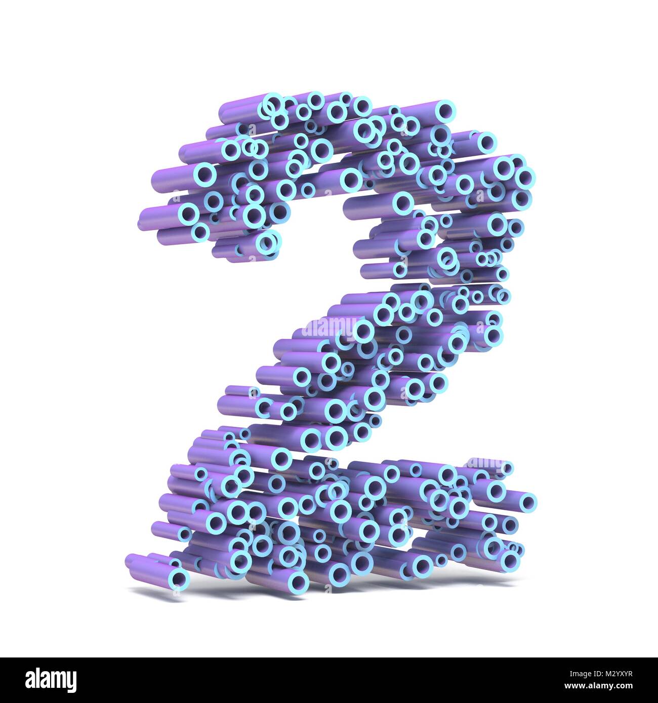 Purple blue font made of tubes NUMBER TWO 2 3D render illustration isolated on white background Stock Photo