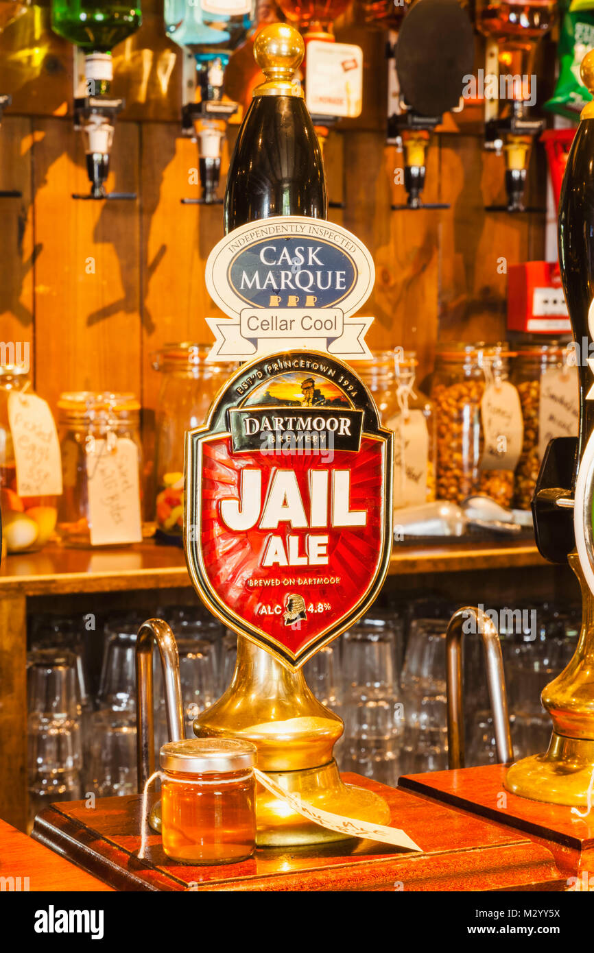 England, Devon, Dartmoor Brewery Jail Ale Beer Pump Handle Stock Photo