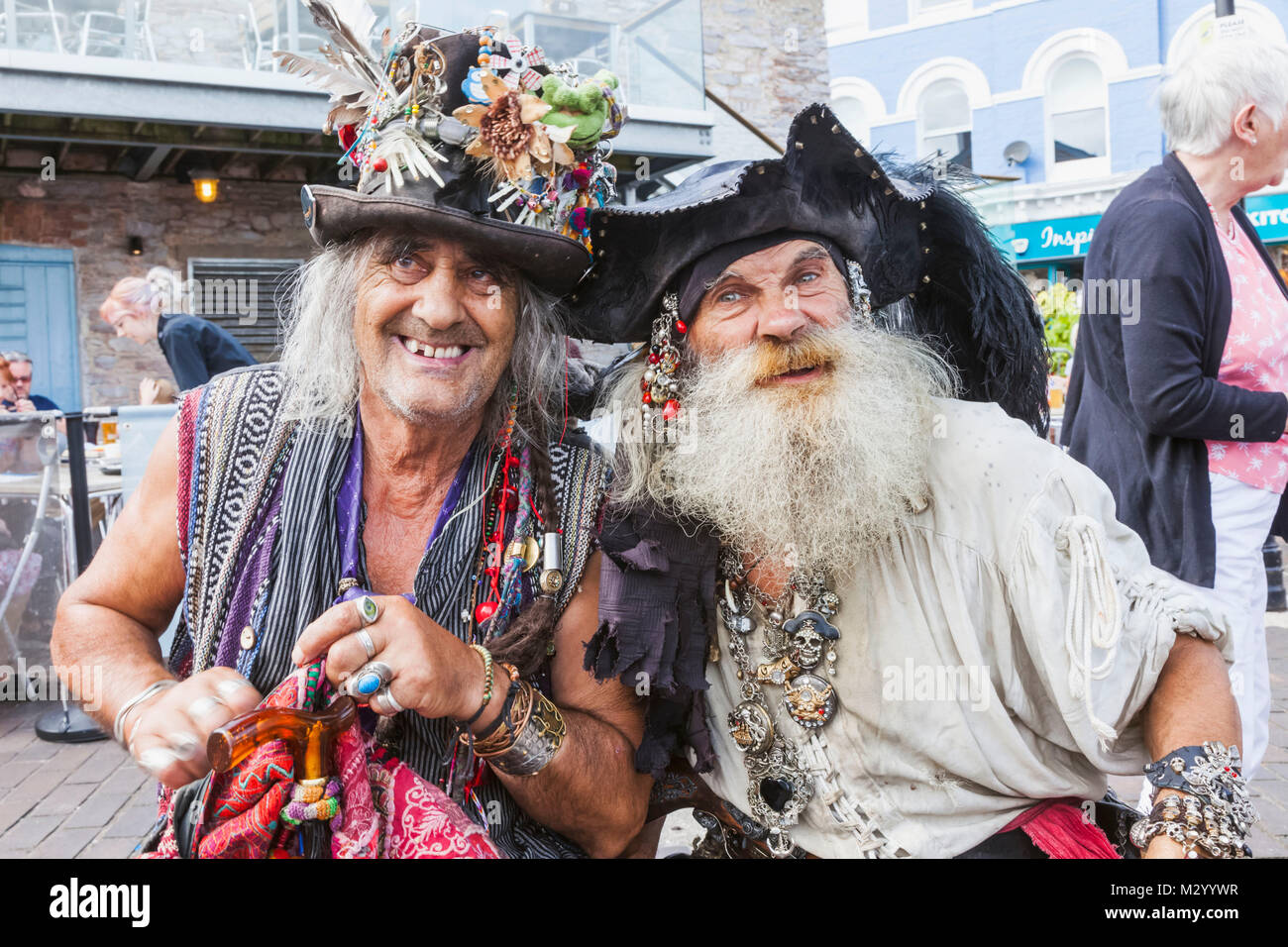 England, Devon, Brixham, Brixham Harbour, Buskers Dressed as Pirates Stock Photo