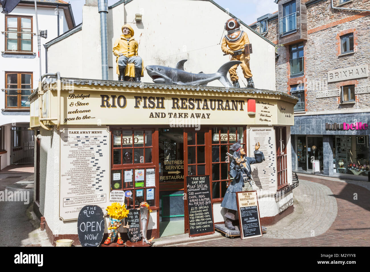 England, Devon, Brixham, Brixham Harbour, Fish Restaurant Stock Photo