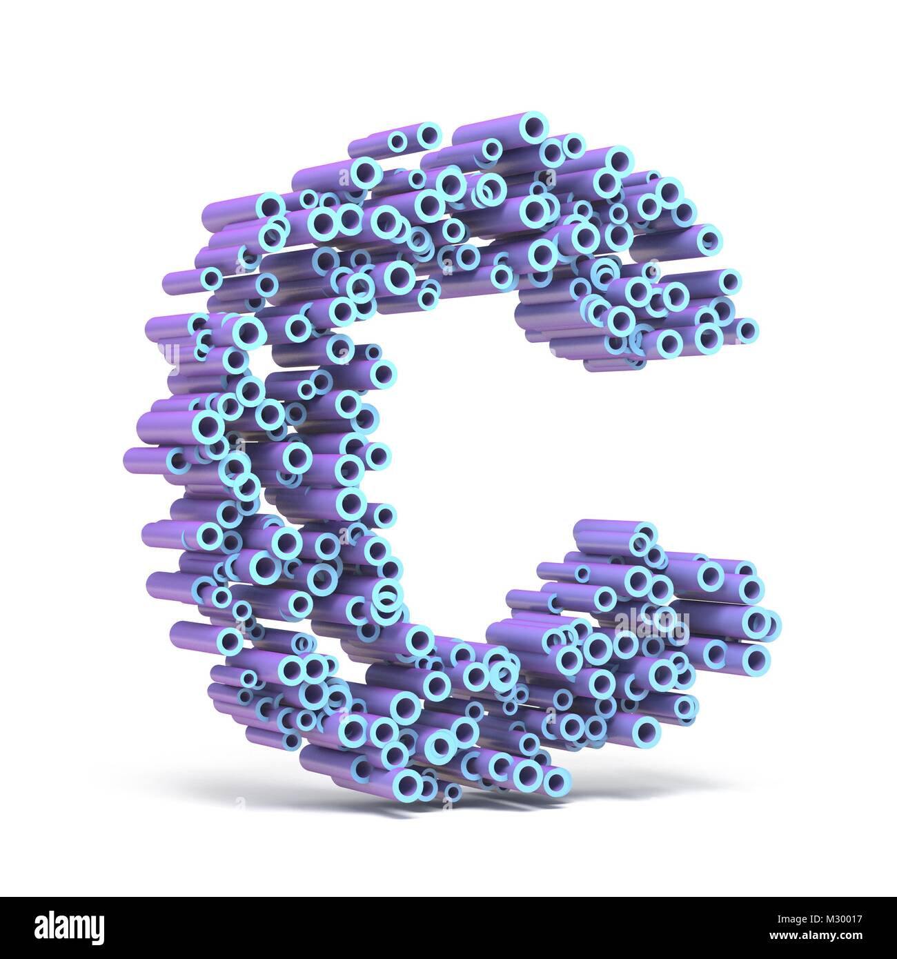 Purple blue font made of tubes LETTER C 3D render illustration isolated ...